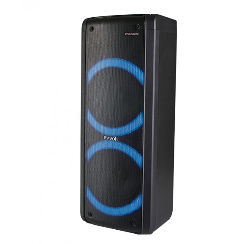 Evvoli Portable Party Speaker Bluetooth with Two Wireless Mic and Colorful LED Dazzled Lights 80W PT80B