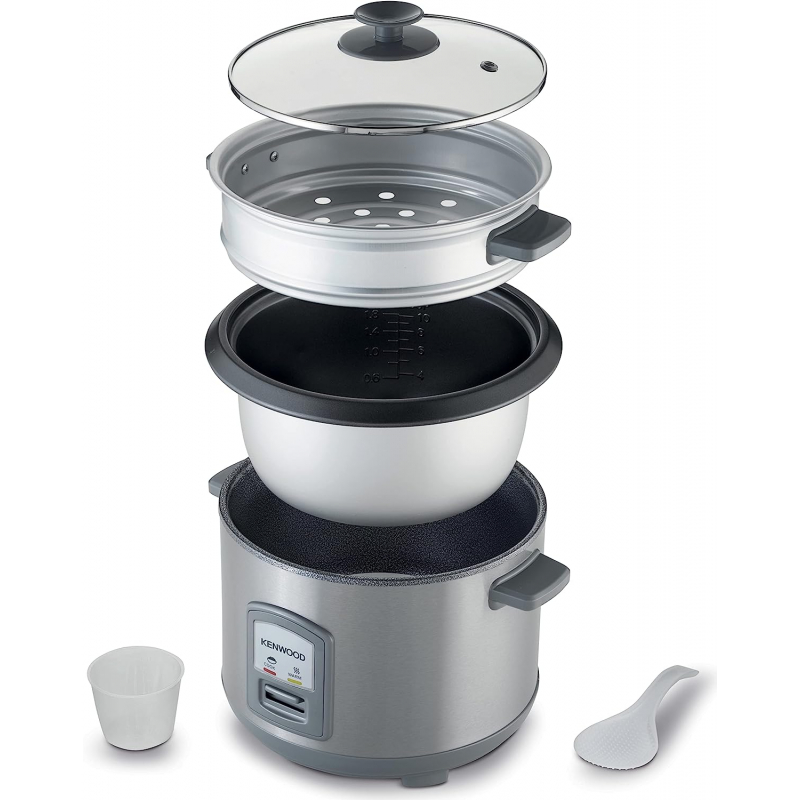 Kenwood 2-In-1 Rice Cooker 1.8L 10-Cups Rice With Food Steamer Basket Non-Stick Cooking Pot Temepered Glass Lid Warm/Cook Lights Spatula Holder Detachable Cord Rcm45.000Ss 4 Kenwood 2-In-1 Rice Cooker 1.8L 10-Cups Rice With Food Steamer Basket Non-Stick Cooking Pot Temepered Glass Lid Warm/Cook Lights Spatula Holder Detachable Cord Rcm45.000Ss