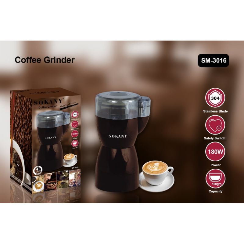Sokany Electric Coffee Grinding Machine 100G 180W Brown Sm-3016 8 Sokany Electric Coffee Grinding Machine 100G 180W Brown Sm-3016