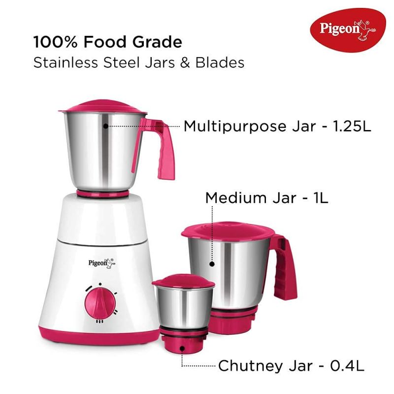 Pigeon Mixer Grinder 550W Abs 10500Rpm With 3 Stainless Steel Jars For Dry Grinding &Amp; Wet Grinding Classic Pro 3 Pigeon Mixer Grinder 550W Abs 10500Rpm With 3 Stainless Steel Jars For Dry Grinding &Amp; Wet Grinding Classic Pro