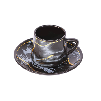 Nadstar Porcelain Cup & Saucer Golden Print Tea Coffee Cups 0035-1/2