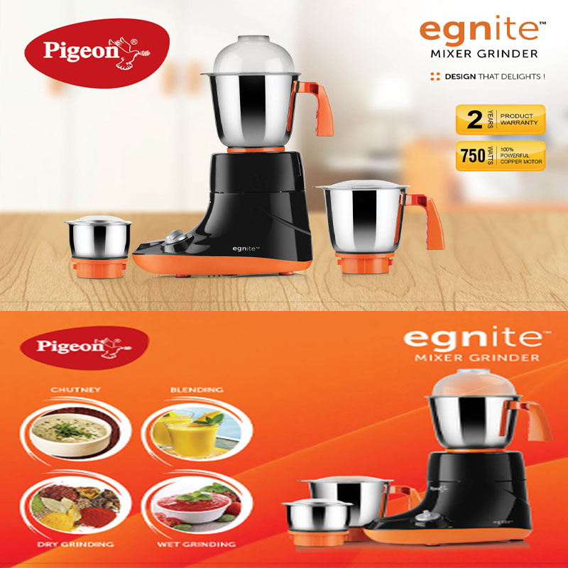 Pigeon Mixer Grinder 750W Unbreakable Abs Stainless Steel Egnite 2 Pigeon Mixer Grinder 750W Unbreakable Abs Stainless Steel Egnite