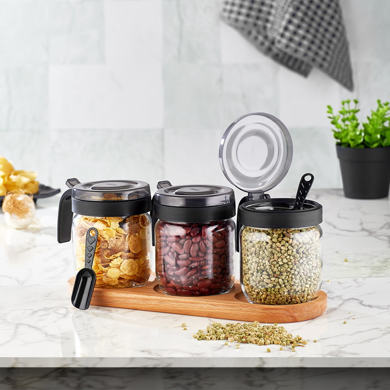 Hane Spice Jar 425Ml X 3Pcs Set Bergen Wooden Stand Hn2936 1 Hane Spice Jar 425Ml X 3Pcs Set Bergen Wooden Stand Hn2936