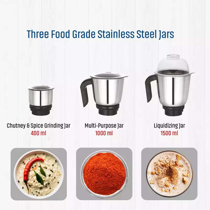 Pigeon Mixer Grinder 750W Stainless Steel Jar Copper Motor Removable Jar Compact Design 1.5L 1.0L 0.4L Jars Especial 11 Pigeon Mixer Grinder 750W Stainless Steel Jar Copper Motor Removable Jar Compact Design 1.5L 1.0L 0.4L Jars Especial