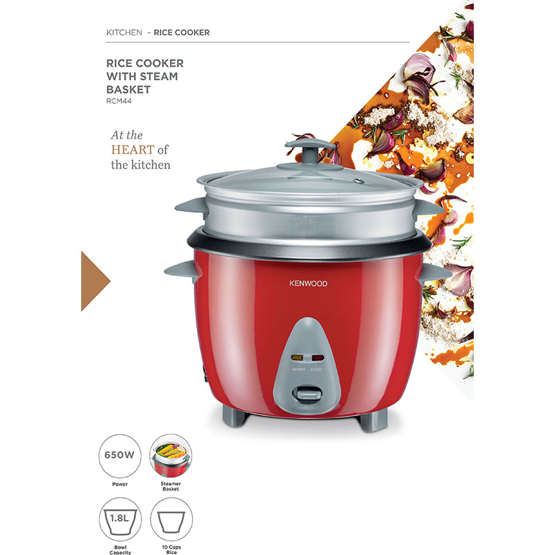 Kenwood 2-In-1 Rice Cooker 1.8L 10-Cups Rice With Food Steamer Basket Non-Stick Cooking Pot Temepered Glass Lid Warm/Cook Lights Spatula Holder Detachable Cord Rcm44.000Rd 5 Kenwood 2-In-1 Rice Cooker 1.8L 10-Cups Rice With Food Steamer Basket Non-Stick Cooking Pot Temepered Glass Lid Warm/Cook Lights Spatula Holder Detachable Cord Rcm44.000Rd