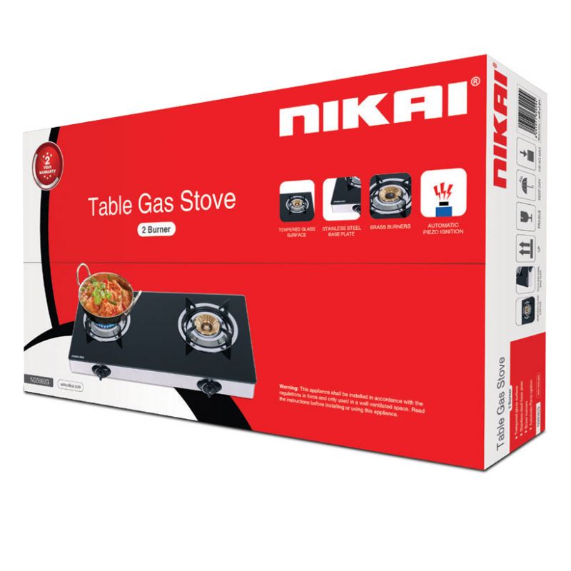 Nikai Gas Cooker Glass Top 2 Burner Auto Inginination Blue Flame With High Efficiency Ng5092G 3 Nikai Gas Cooker Glass Top 2 Burner Auto Inginination Blue Flame With High Efficiency Ng5092G