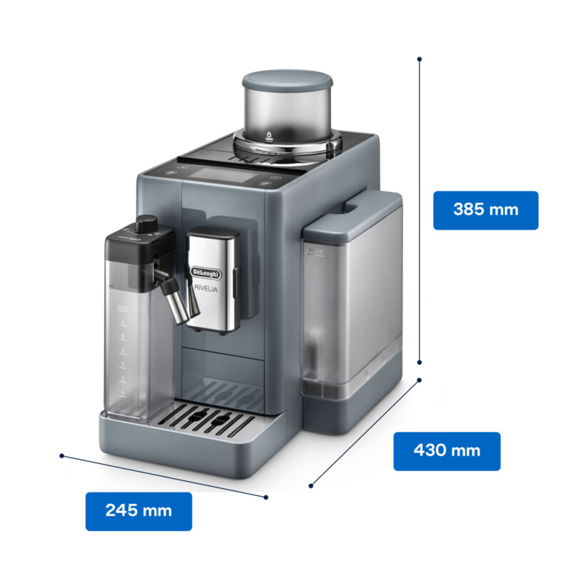 Delonghi Expresso Maker Fully Automatic 1.4L Water Tank 19 Pump Pressure Bar 1450W Exam440.55.G - Automatic Machine Traditional Milk Frother Soft Control Panel 2 De'Longhi Rivelia Fully Automatic Coffee Machine With Lattecrema Hot, Automatic Milk Frother, Compact Size Bean To Cup Coffee Machine, 16 Recipes, Full Touch Colored Display, Exam440.55.G