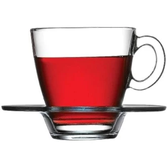 Pasabahce Aqua Cup Saucer 215ml 6pcs Round Shape and Dishwasher Safe 95040