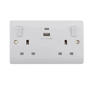 Tronic Twin Switch Socket with Type C + USB