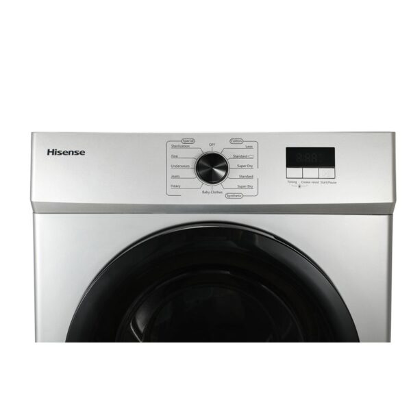 Hisense Dryer 8kg, Front Load, Fuzzy Control, LED Display, Double Water Inlets, Power Off Memory, Stainless-Steel Tub, Crease-Resist, Silver DV1W801UT
