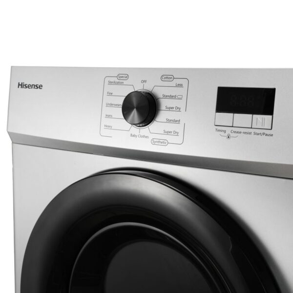 Hisense Dryer 8kg, Front Load, Fuzzy Control, LED Display, Double Water Inlets, Power Off Memory, Stainless-Steel Tub, Crease-Resist, Silver DV1W801UT