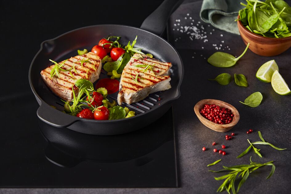 Tefal Unlimited Grill Pan 26x26CM Titanium Non Stick Anti Scratch Safe Non Stick G6 Unlimited Round Grillpan With Pouring Edge Frying Pan Black Cast Aluminum E2294074