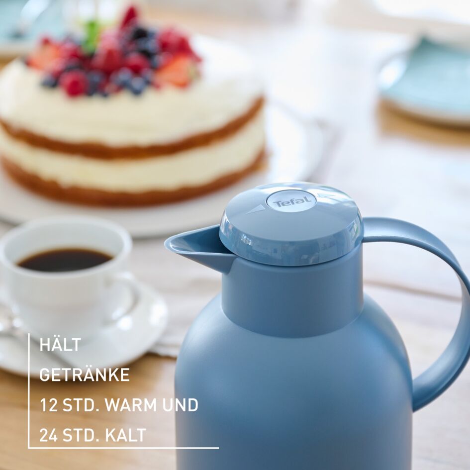 Tefal Samba Jug 1 Liter Blue Isothermal Jug Translucent Vacuum Flask Plastic-Polypropylenex (PP) Glass Liner K3035312 F4010110
