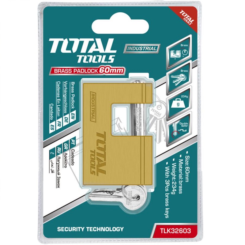 Total Brass Block Padlock 60mm Heavy Duty TLK32603