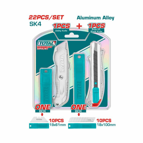 Total Utility Knife Set with Aluminum Alloy Body THT515226 (Set of 22pcs)