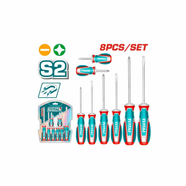 Total Screwdriver Set with S2 Blade, Round Shank TKSDS0826 (Set of 8pcs)