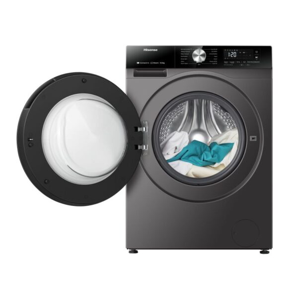 Hisense Washing Machine 10kg, Front Load A+++ Energy Efficiency Class, Jet Wash, Allergy Steam and Baby Steam Care, Intelligent LED Display, Durable Inverter Motor Titanium WF3S1043BT