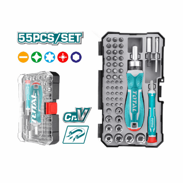 Total Screwdriver Bit Set, CR-V Material TACSD30556 (Set of 55pcs)