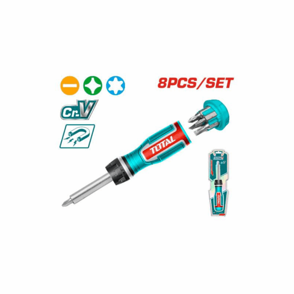 Total Ratchet Screwdriver Set with Handle & Screwdriver Bits TACSD30086 (Set of 8pcs)