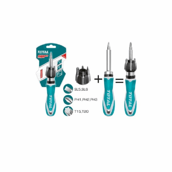 Total Ratchet Screwdriver Set with Handle & Screwdriver Bits TACSD30086 (Set of 8pcs)