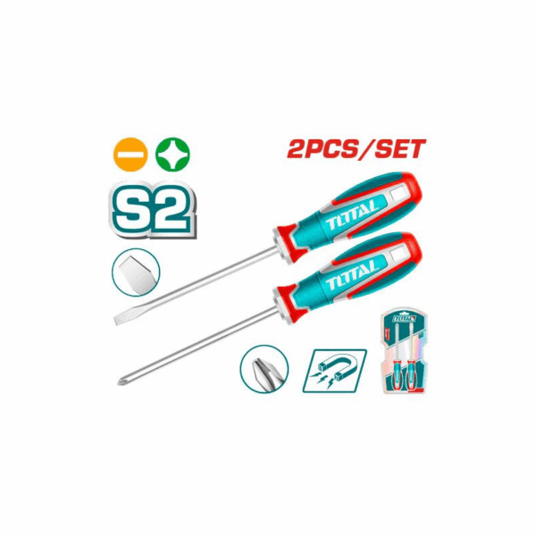 Total Screwdriver Set with S2 Blade, Strong Magnetic Pull, Ergonomic Handle TKSDS0226 (Set of 2pcs)