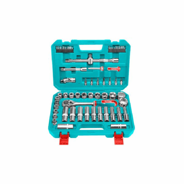 Total Socket Set 1/2" with Three Colour Soft Handle, Chromed Plated, Heat Treated THT121602 (Set of 62pcs)
