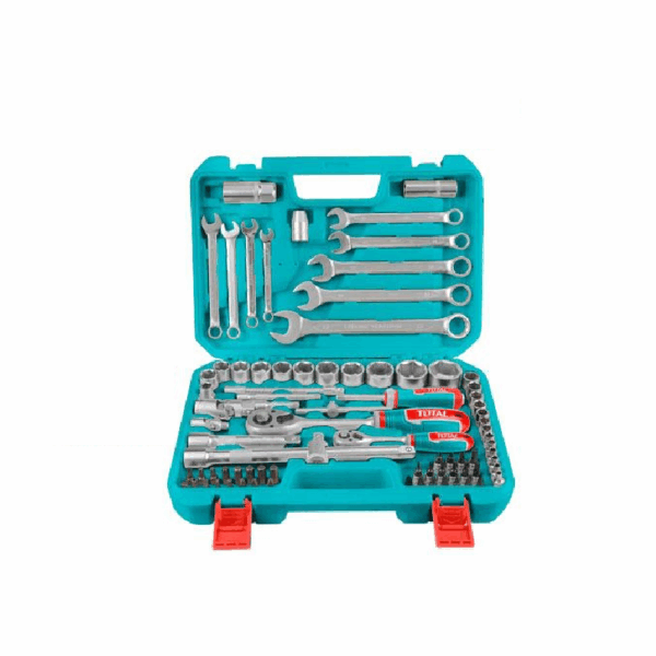 Total Socket Set 1/4" & 1/2" with Three Colour Soft Handle, Chromed Plated, Heat Treated THT421802 (Set of 82pcs)