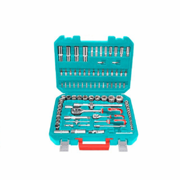 Total Socket Set 1/4" & 1/2" with Three Colour Soft Handle, Chromed Plated, Heat Treated THT421942 (Set of 94pcs)