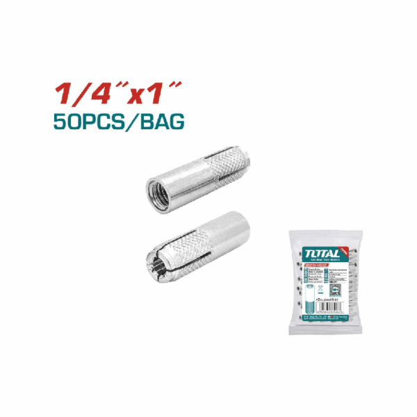Total Drop-In Anchor Plug 1/4"x1" Carbon Steel, Zinc Plated Finish THWDA1411 (Set of 50pcs)