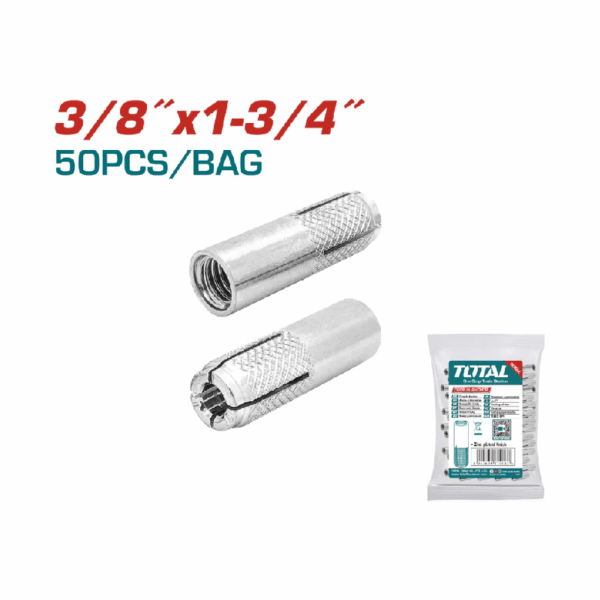 Total Drop-In Anchor Plug 3/8"x1-3/4" Carbon Steel, Zinc Plated Finish THWDA381341 (Set of 50pcs)