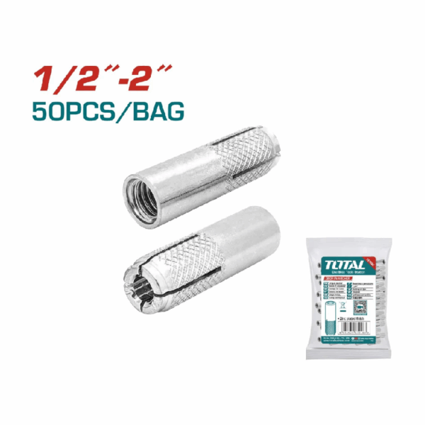 Total Drop-In Anchor Plug 1/2"-2" Carbon Steel, Zinc Plated Finish THWDA1221 (Set of 50pcs)