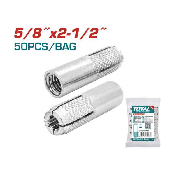 Total Drop-In Anchor Plug 5/8"x2-1/2" Carbon Steel, Zinc Plated Finish THWDA582121 (Set of 50pcs)