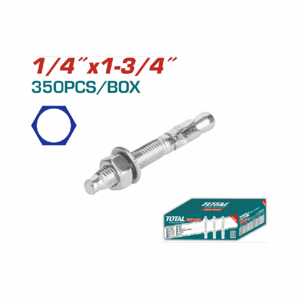 Total Galvanized Wedge Anchor 1/4"x1-3/4" Carbon Steel, Zinc Plated Finish THWWA141341 (Set of 350pcs)