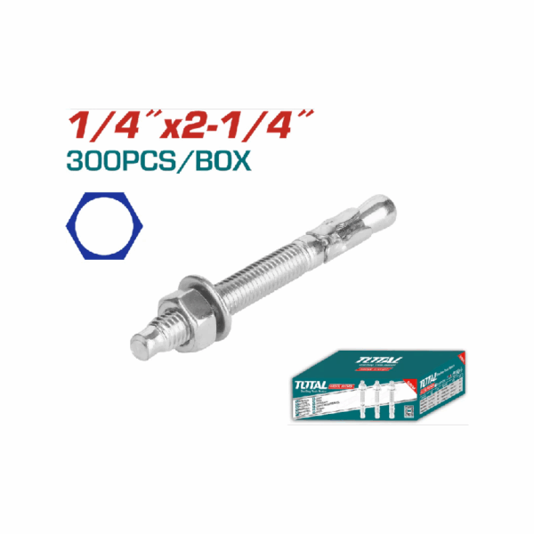 Total Galvanized Wedge Anchor 1/4"x2-1/4" Carbon Steel, Zinc Plated Finish THWWA142141 (Set of 300pcs)