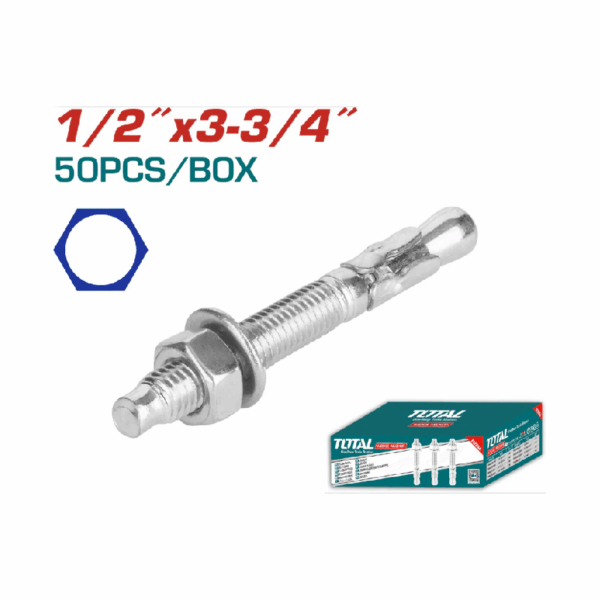 Total Galvanized Wedge Anchor 1/2"x3-3/4" Carbon Steel, Zinc Plated Finish THWWA213341 (Set of 50pcs)