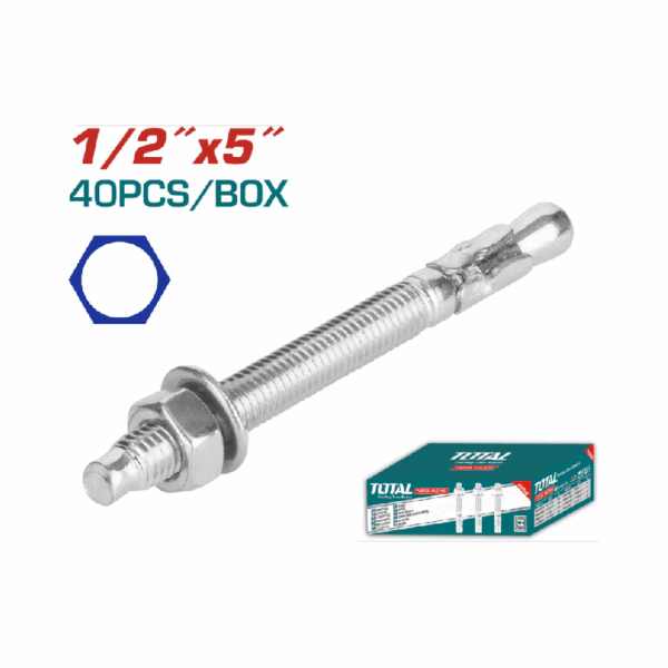 Total Galvanized Wedge Anchor 1/2"x5" Carbon Steel, Zinc Plated Finish THWWA2151 (Set of 40pcs)
