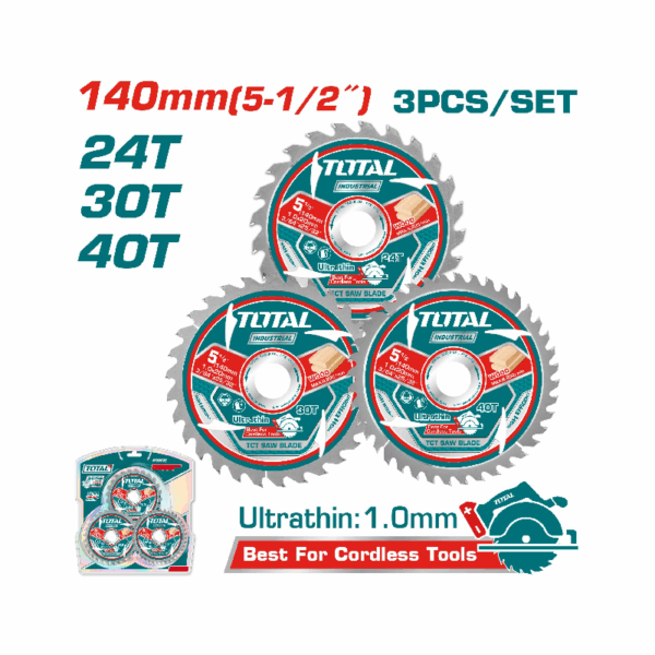 Total Ultra-thin TCT Circular Saw Blade Set 140mm, Wood Cutting TAC236140 (Set of 3pcs)