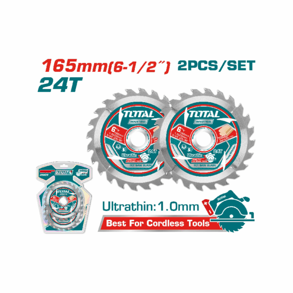 Total Ultra-thin TCT Circular Saw Blade Set 165mm, Wood Cutting TAC2331653 (Set of 2pcs)