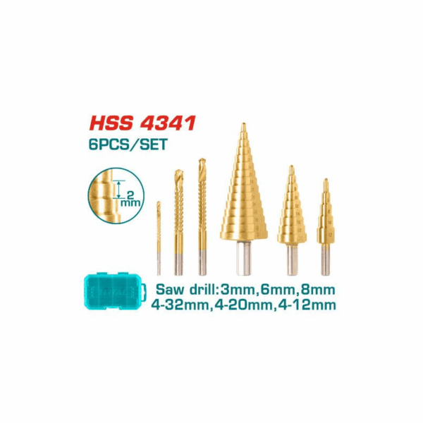 Total Step Drill Bit Set with Saw Drill TACSD2061 (Set of 6pcs)