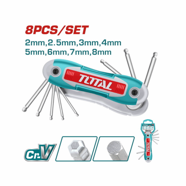 Total Ball Point Hex Key Set 2-8mm with Heat Treatment & Chrome Plated THT1061836 (Set of 8pcs)