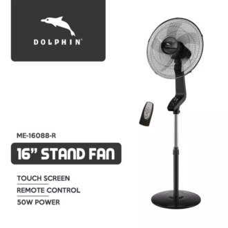 Dolphin Stand Fan - 16", 50W with Timer & Speed Settings, Plastic Blades, Remote Control and Touch Screen, ME-16088.