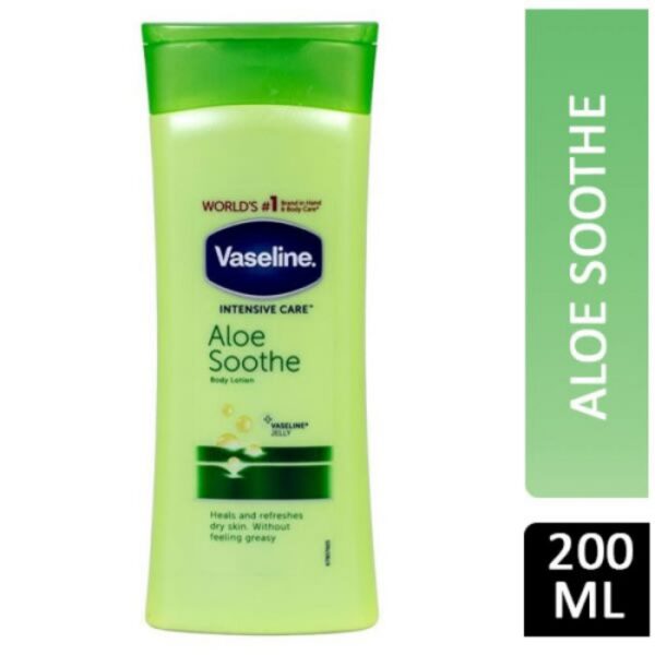 Vaseline Body Lotion Intensive Care Aloe Soothe 200ml Non Sticky Lotion, Featherlight Formula with Non Greasy Feel 67315968 (Set of 3)