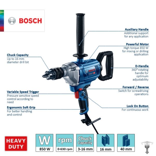 Bosch Professional Drill & Mixer 2in1 850W 16mm GBM 1600 RE