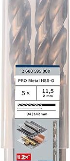 Bosch Metal Drill Bit HSS‐G DIN 338‐ 11.5mm X 94 X 142mm (Pack of 5Pcs) 2608595078