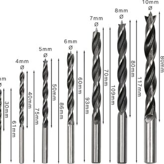 Bosch Brad Point Wood Drill Bit Set (for Soft- and Hardwood, Ø 3-10 mm, Accessories Drill Driver and Drill Stand (Pack of 10Sets) 2607017034