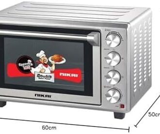 Nikai Oven Electric 52L With Rosting Function 4 Knobs Control 1800W NT5201RCAX1 120 Mins Timer Stainless Steel Heating Elements Inner Light Convection Fan Double Glass Panel