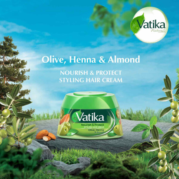 Vatika Hair Cream Nourishing & Protect, Henna, Almond, Aloe Vera & Nourishing Vatika Oils, Style & Texture 140ml (Set of 3)