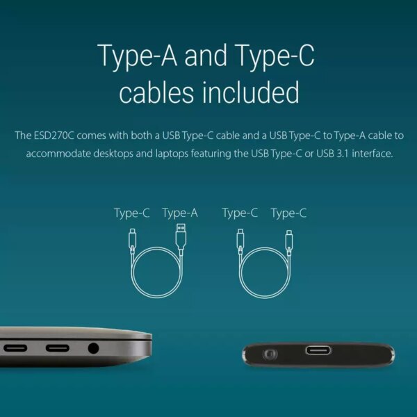 Transcend 1TB Portable External SSD - One-Touch Backup, One-Time Password Protection, Includes Type-A and Type-C Cables, TS1TESD270C.