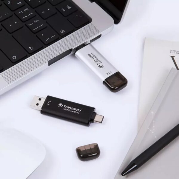 Transcend 512GB Portable External SSD - USB 3.2 Gen 2, Up to 1050 MB/s Transfer Speeds, Compatible with iPhone, iPad, Android, and Car Audio Systems, Includes 2-in-1 Type-C and Type-A Cables, Black, TS512GESD310C.