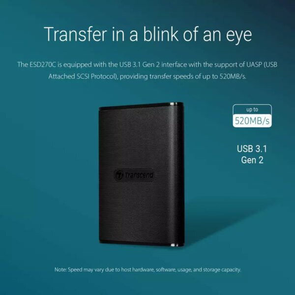 Transcend 2TB Portable External SSD - One-Touch Backup, One-Time Password Protection, Includes Type-A and Type-C Cables, TS2TESD270C.